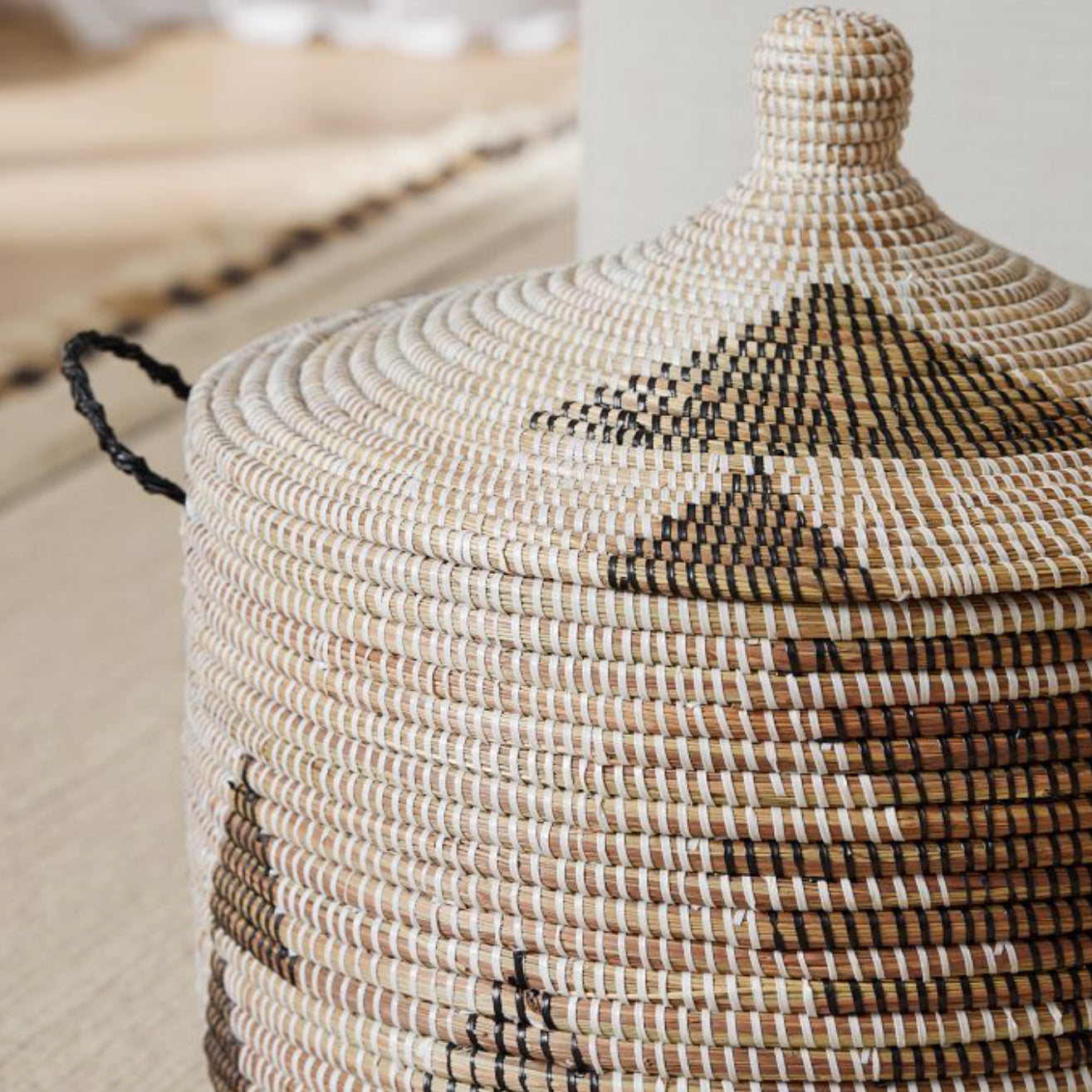 Black / White / Tan Geometric Storage Basket - Large