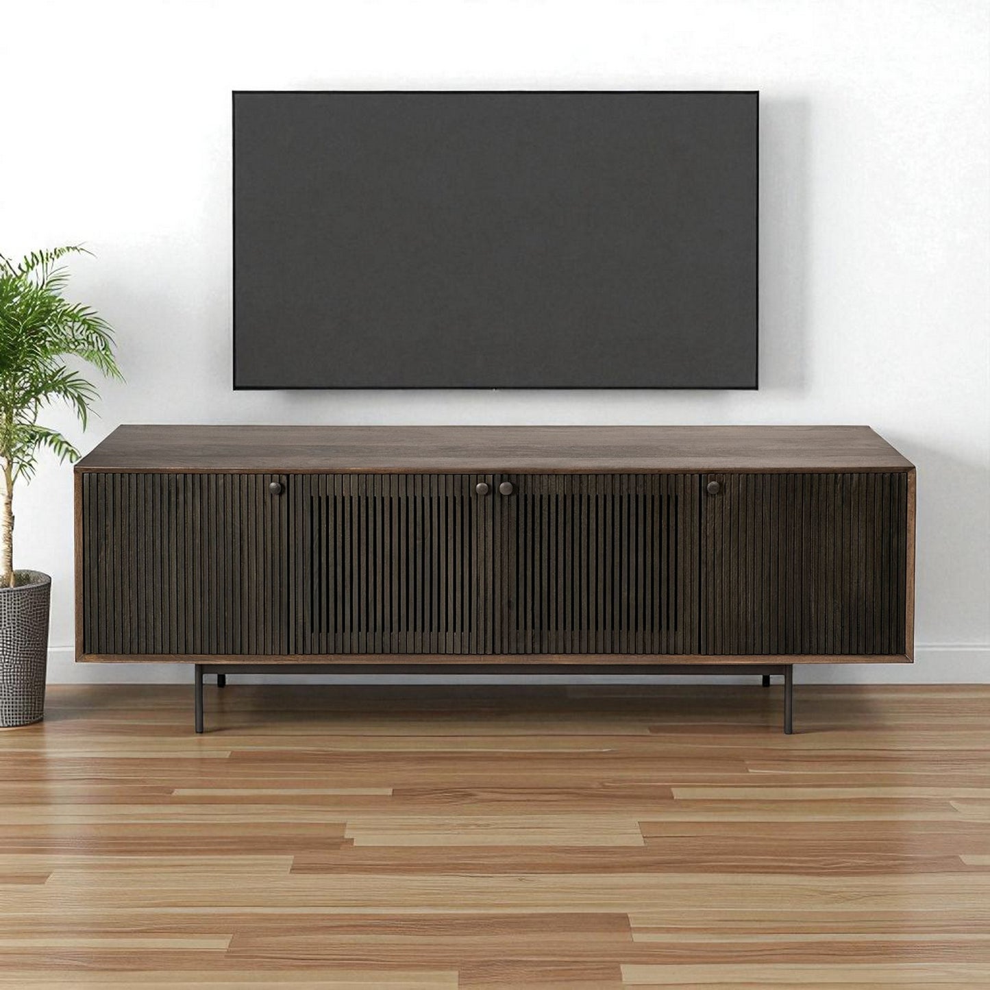 20" Brown Solid Wood Cabinet Enclosed Storage TV Stand-0