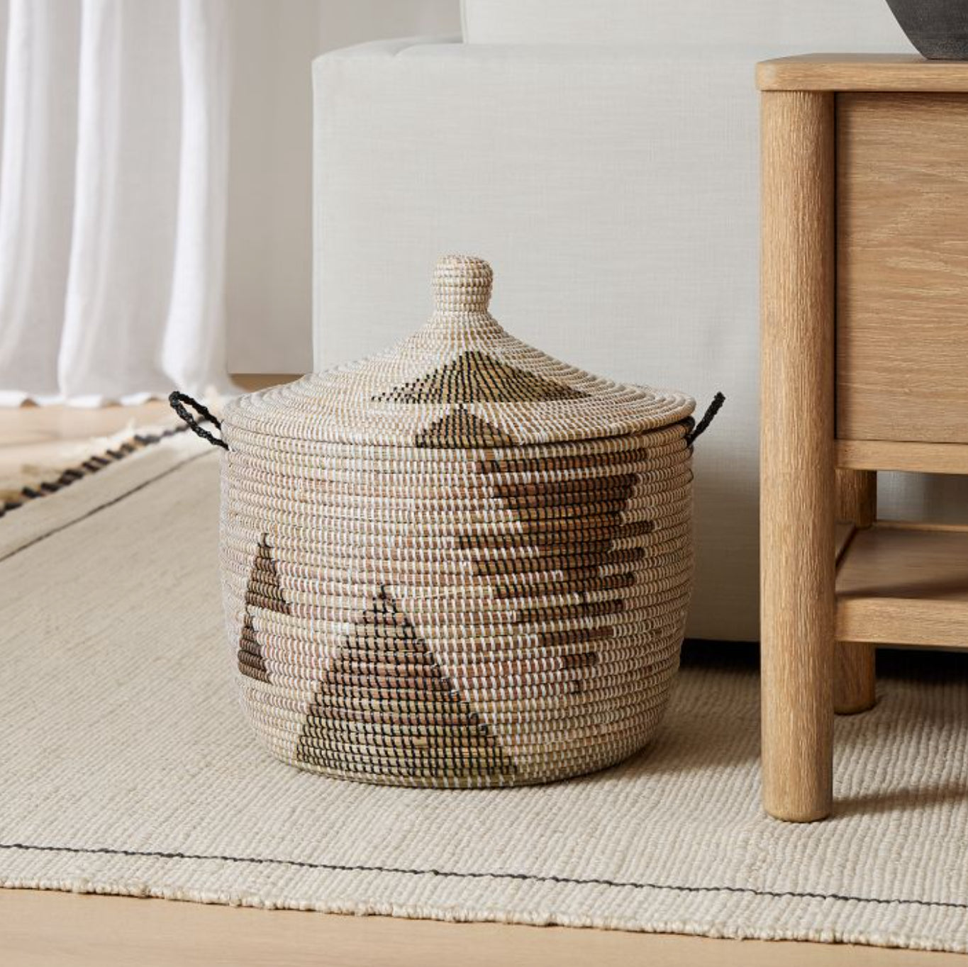 Black / White / Tan Geometric Storage Basket - Large