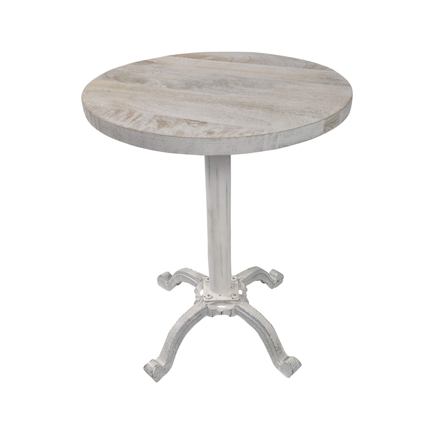 22" White Solid Wood and Metal Height Adjustable Round Pedestal End Table-1
