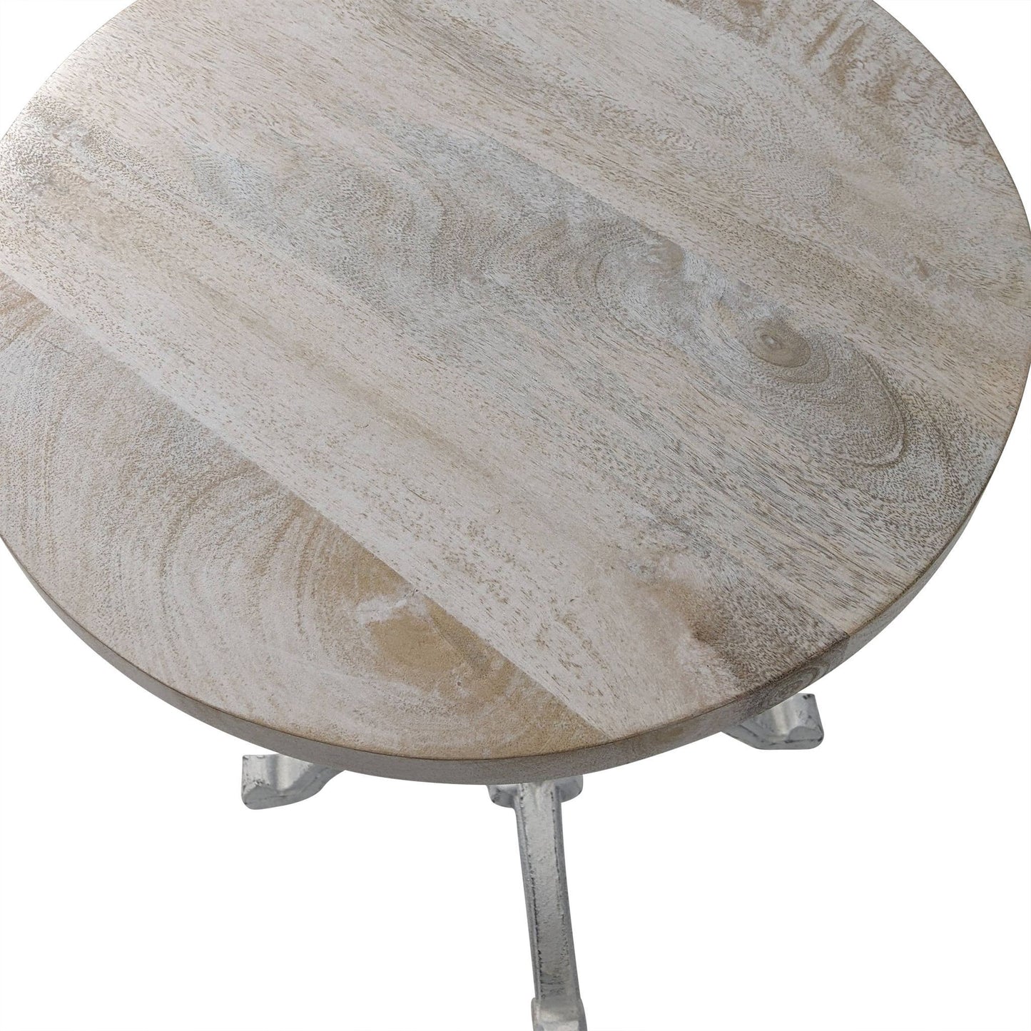 22" White Solid Wood and Metal Height Adjustable Round Pedestal End Table-5