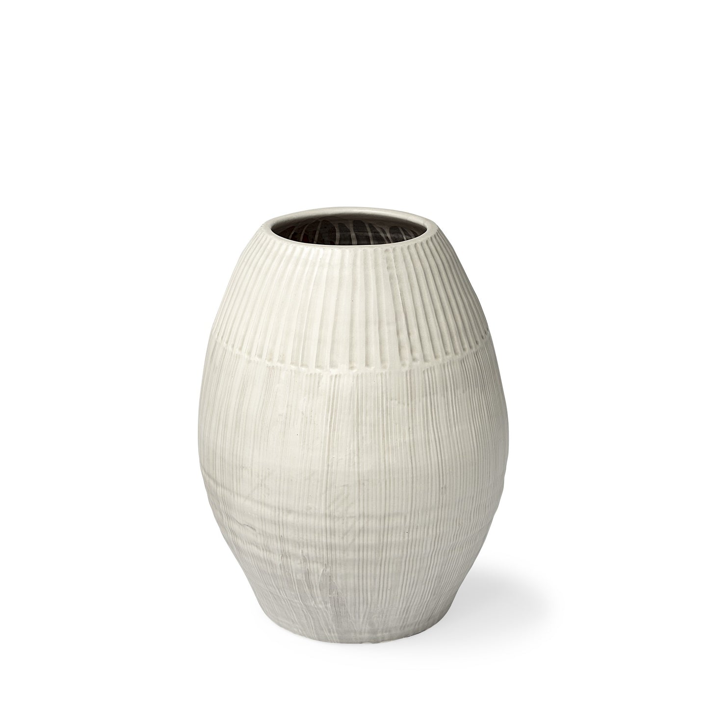 White Striped Ceramic Cylinder Floor Vase-1