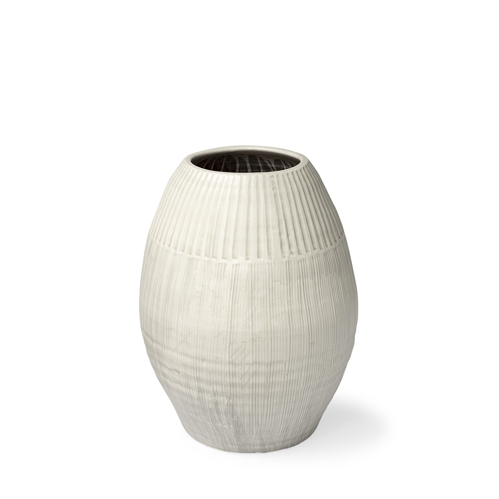 White Striped Ceramic Cylinder Floor Vase-1