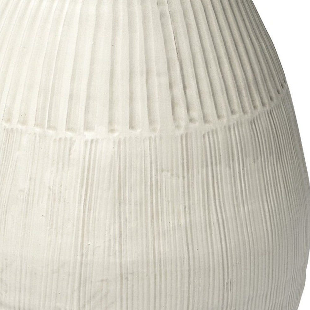 White Striped Ceramic Cylinder Floor Vase-6