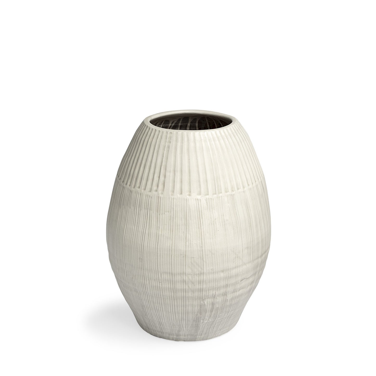 White Striped Ceramic Cylinder Floor Vase-7