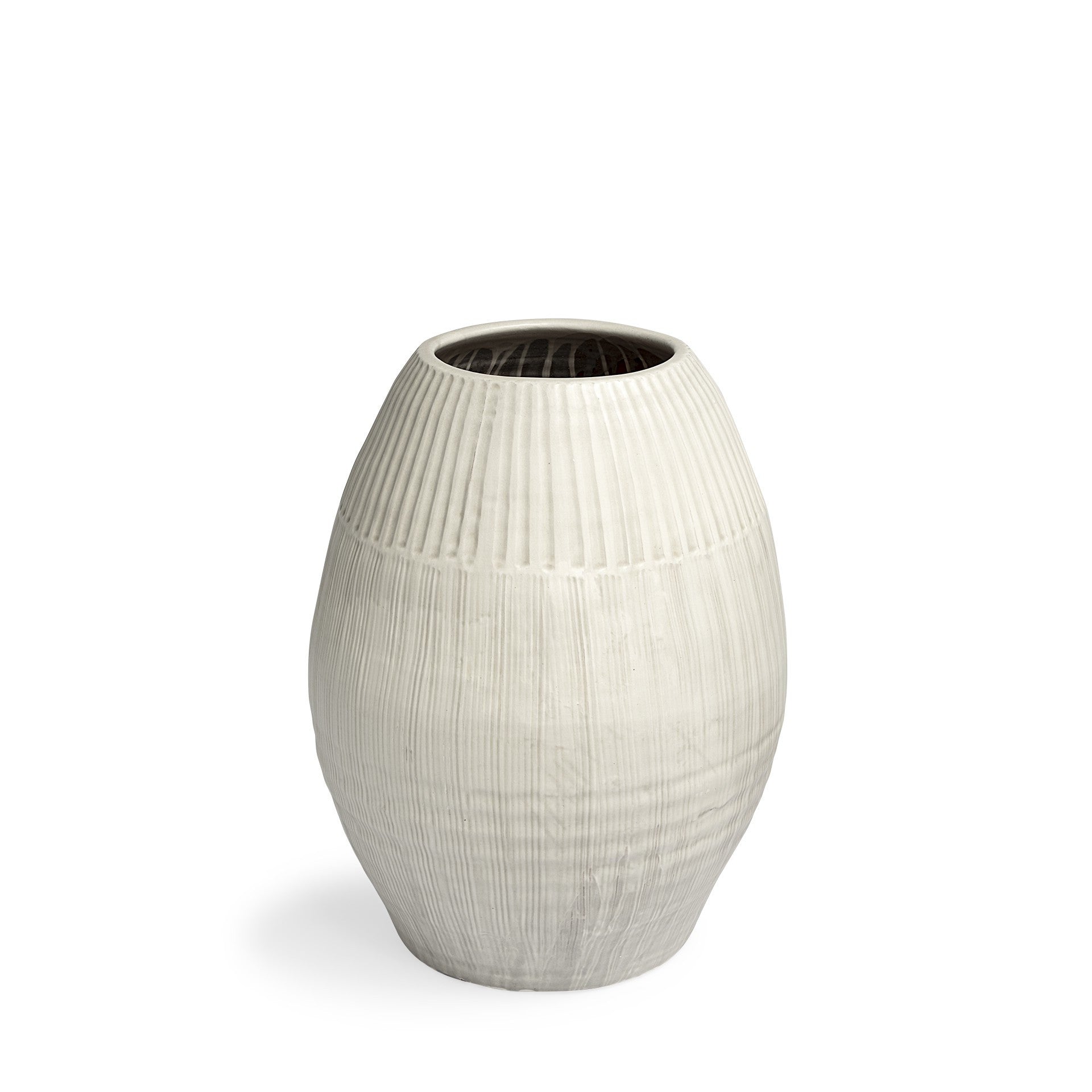 White Striped Ceramic Cylinder Floor Vase-7