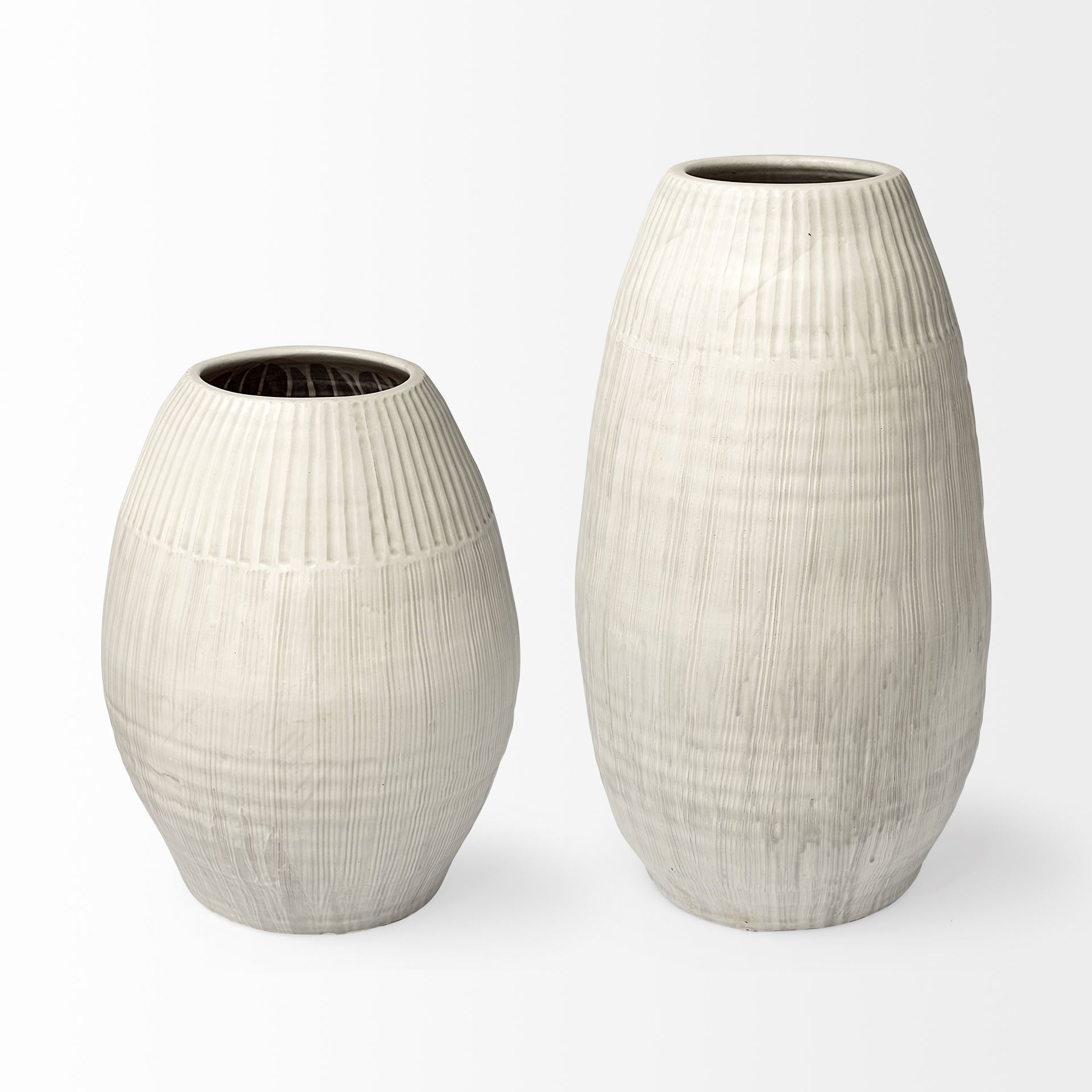 White Striped Ceramic Cylinder Floor Vase-4