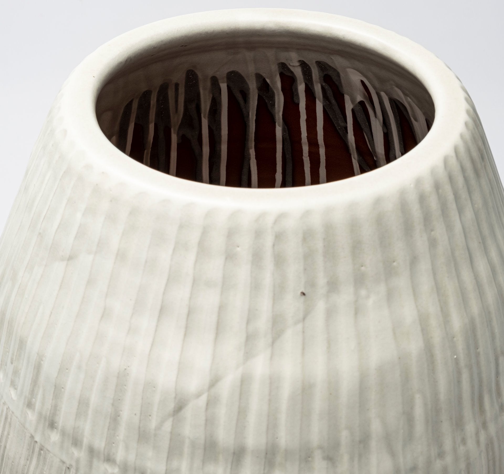 White Striped Ceramic Cylinder Floor Vase-5