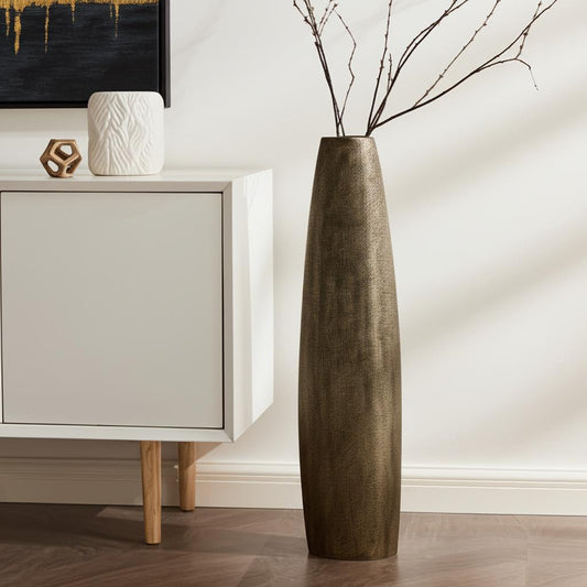 Gold Tapered Ceramic Floor Vase-0