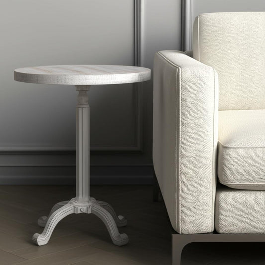 22" White Solid Wood and Metal Height Adjustable Round Pedestal End Table-0