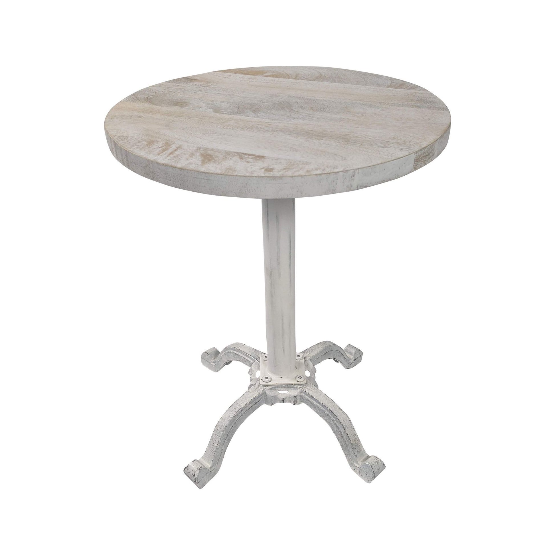 22" White Solid Wood and Metal Height Adjustable Round Pedestal End Table-1