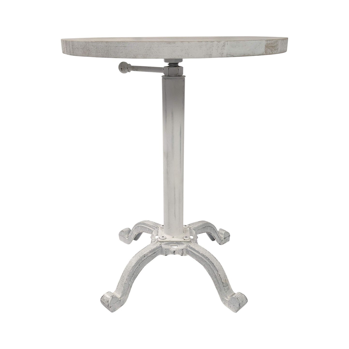 22" White Solid Wood and Metal Height Adjustable Round Pedestal End Table-2