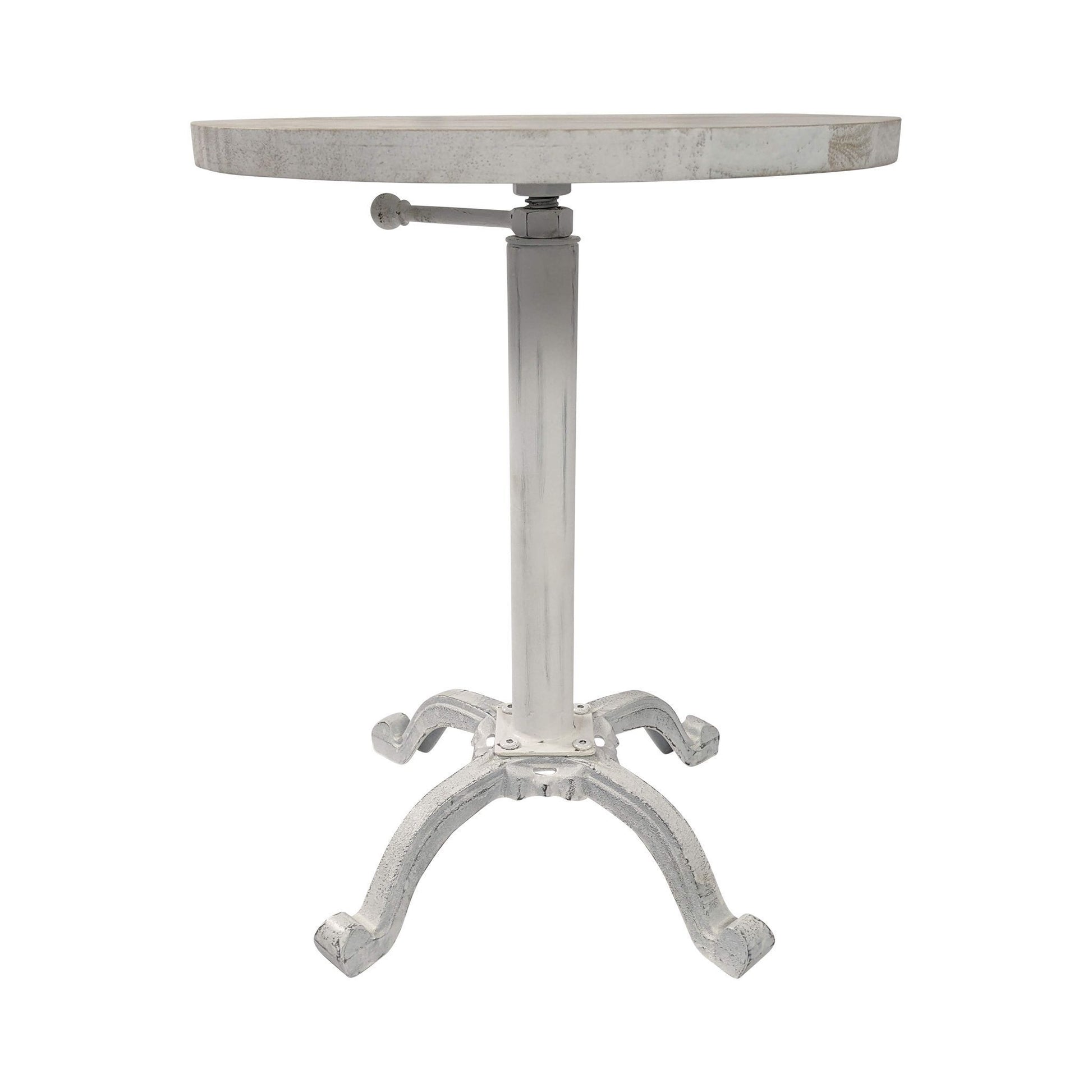 22" White Solid Wood and Metal Height Adjustable Round Pedestal End Table-2
