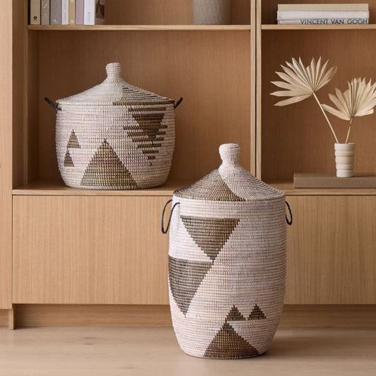 Black / White / Tan Geometric Storage Basket - Large