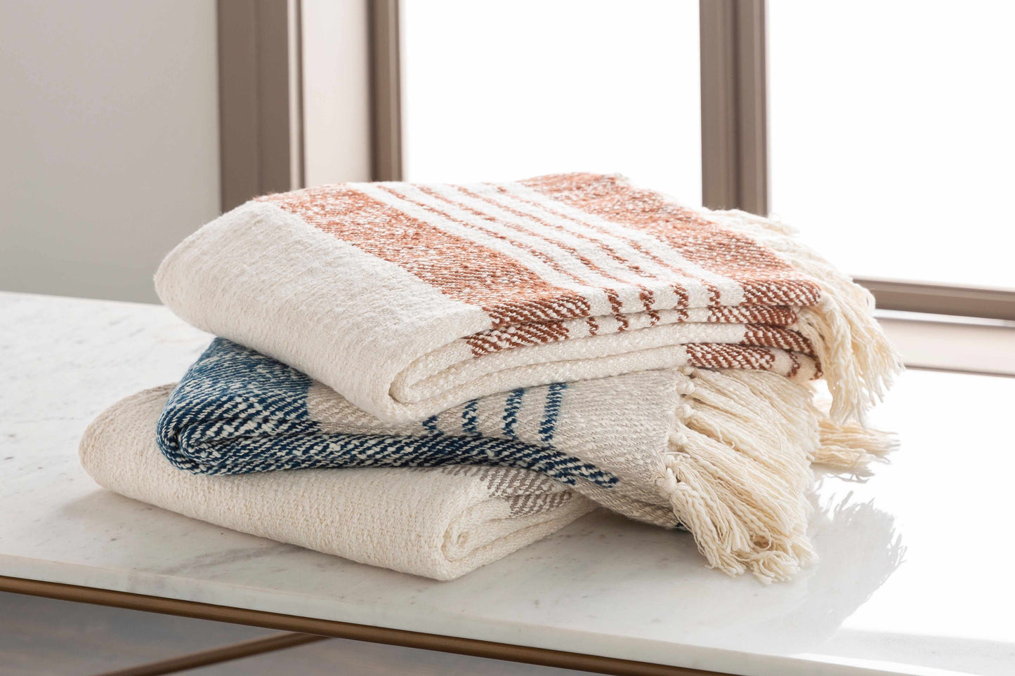 Hand Woven Rust and Cream Throw Blanket