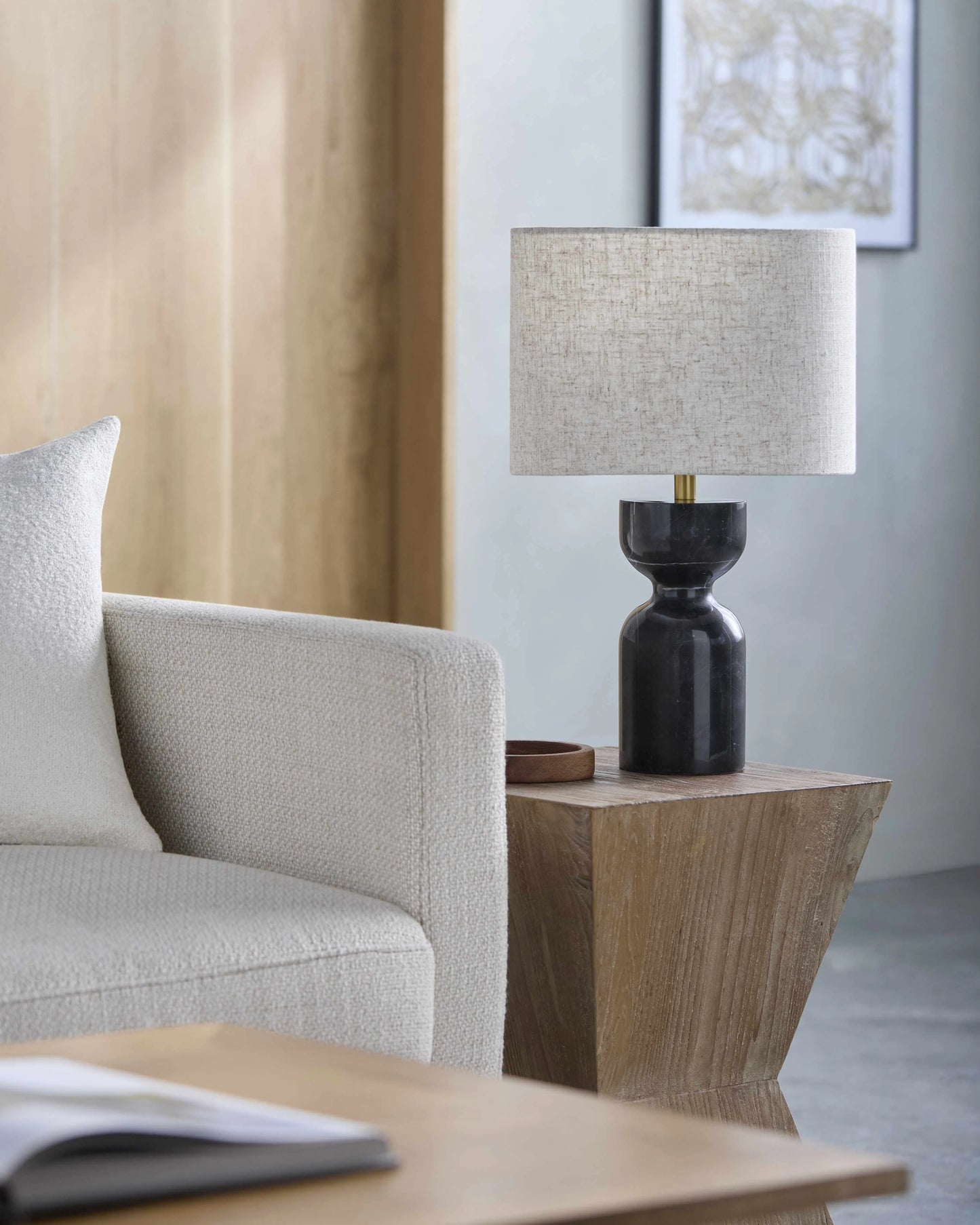 Obsidian Marble Linen Table Lamp