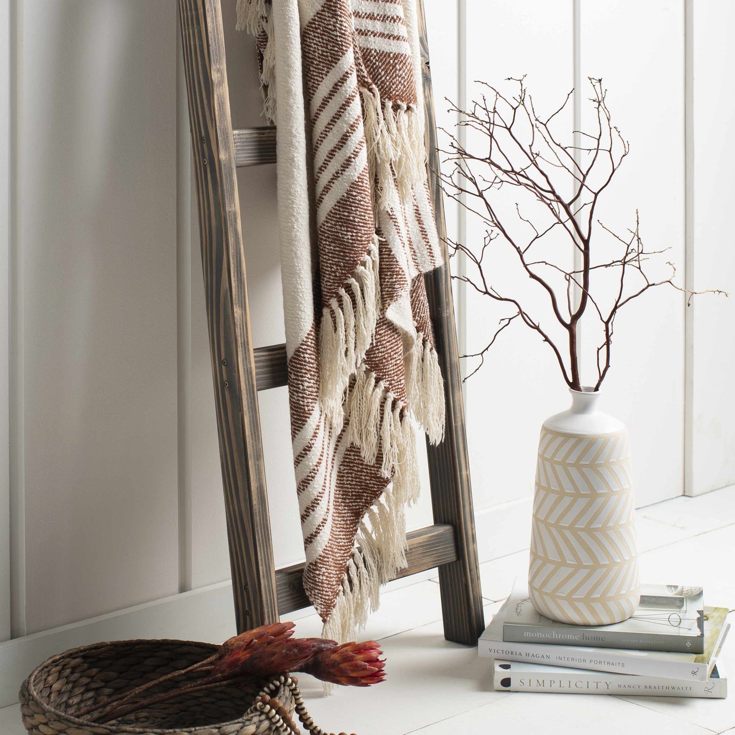 Hand Woven Rust and Cream Throw Blanket