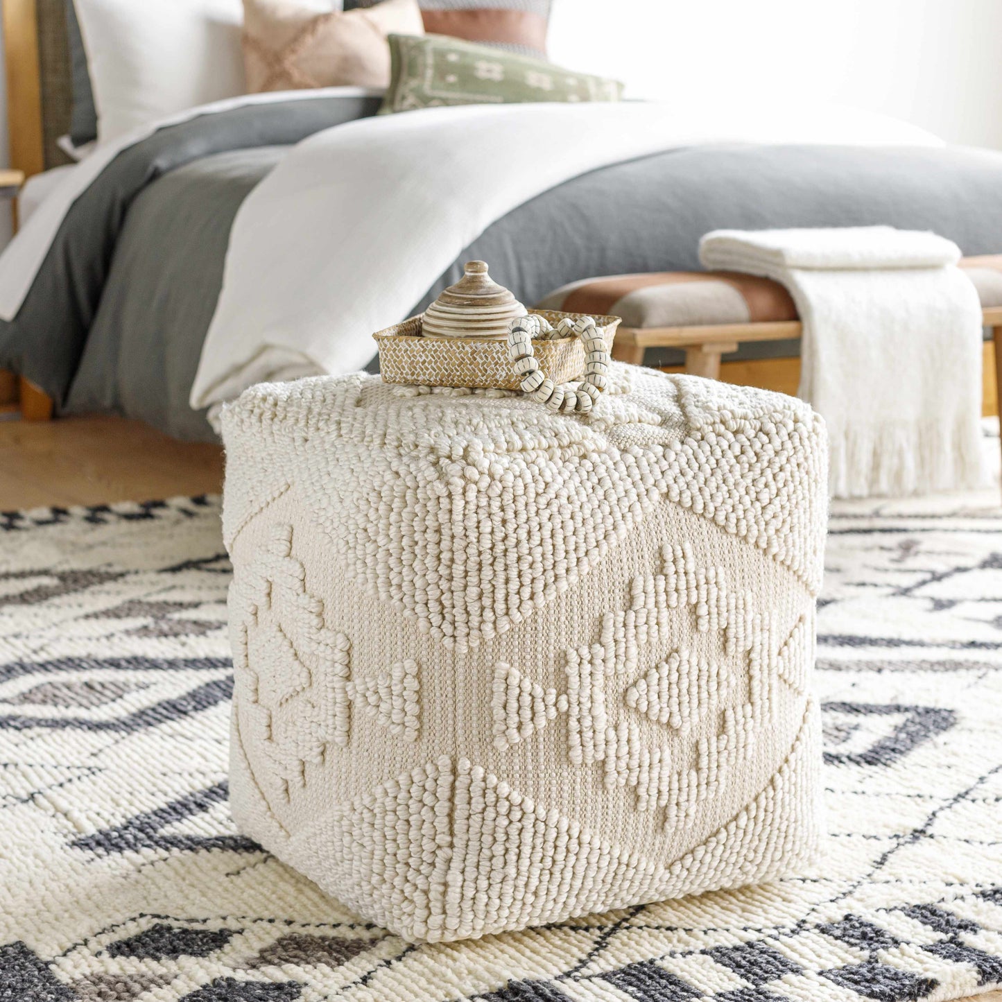 Hand-Woven Geo-Textured Pouf
